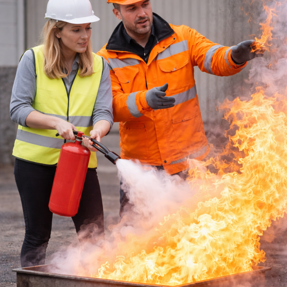 Brannvernøvelse utendørs med instruktør